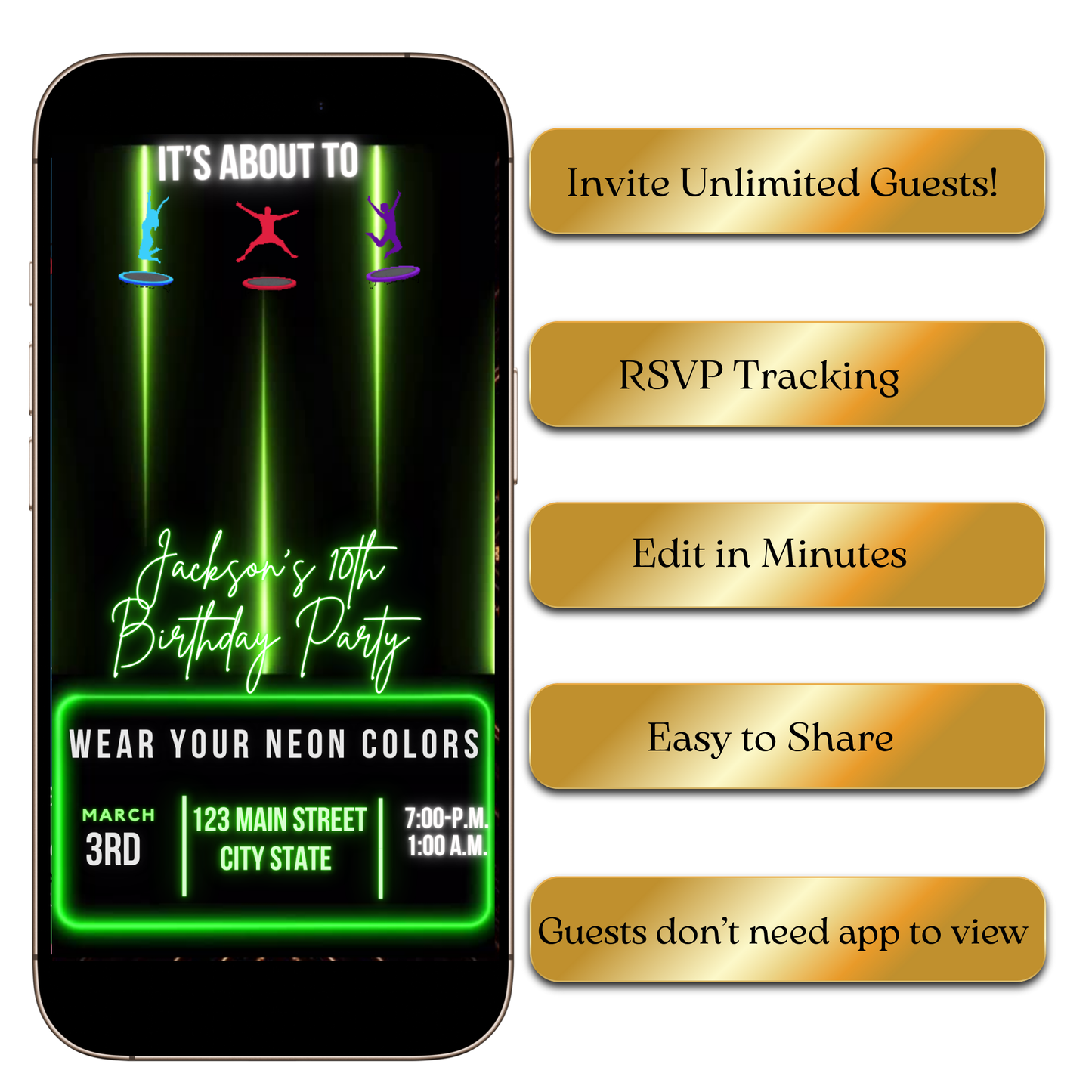 Neon Glow Jump Video Invitation for Mobile Sharing