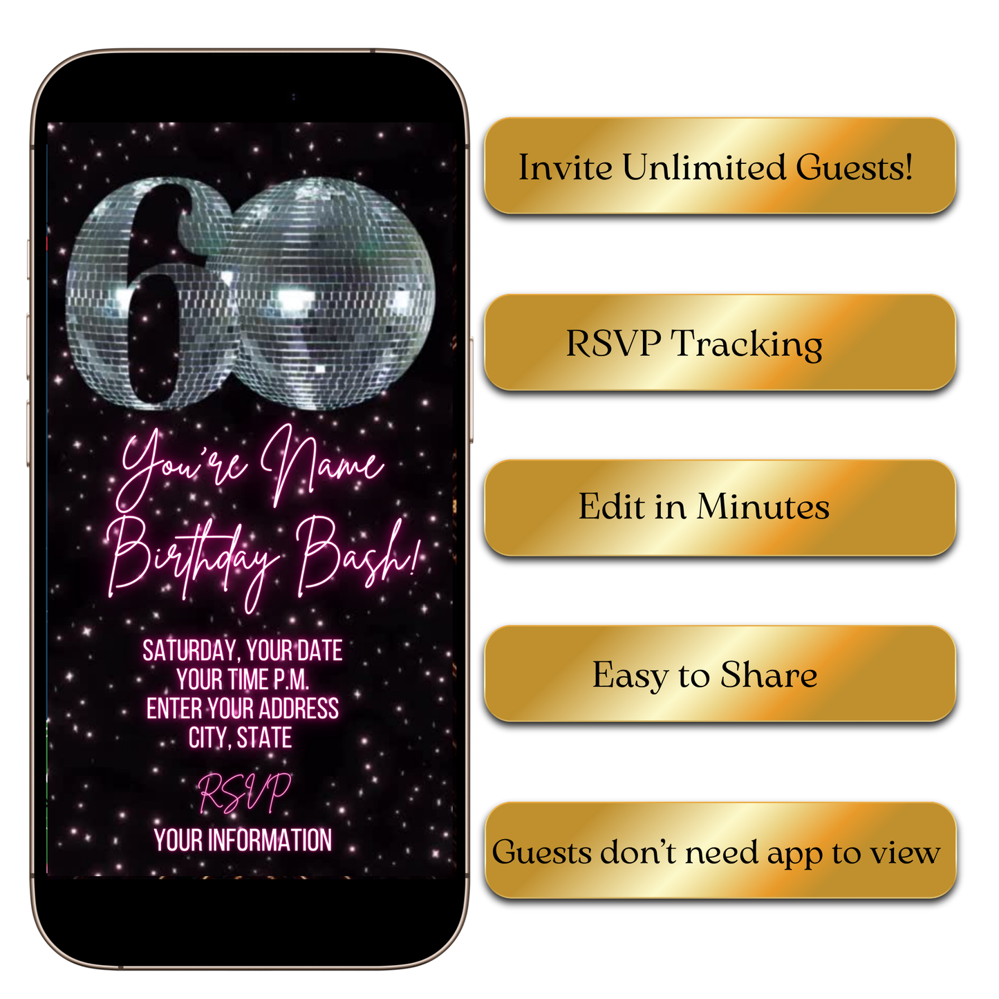 Digital Silver Disco Theme Video Invitation MP4 Invite