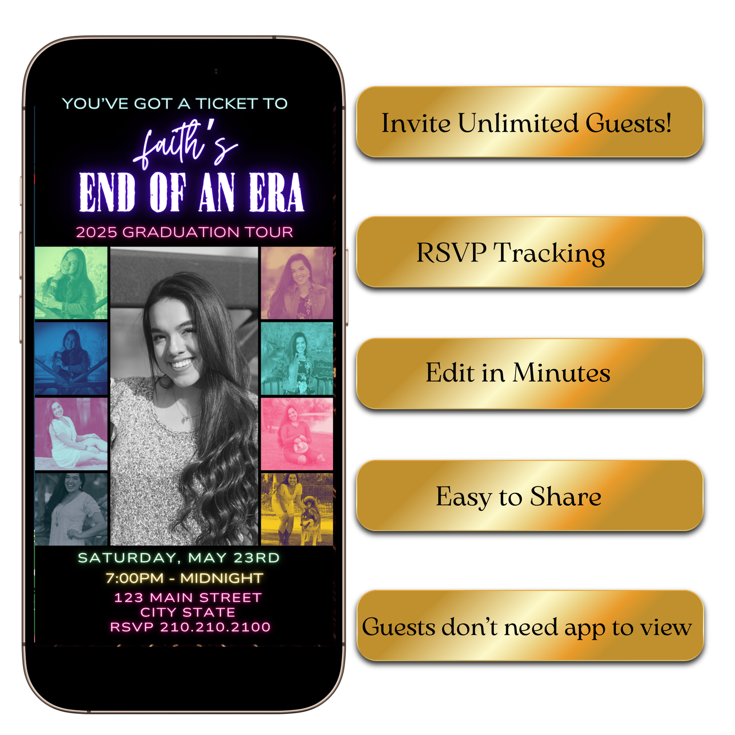 Digital Neon Concert Style Digital Video Invitation MP4 Invite