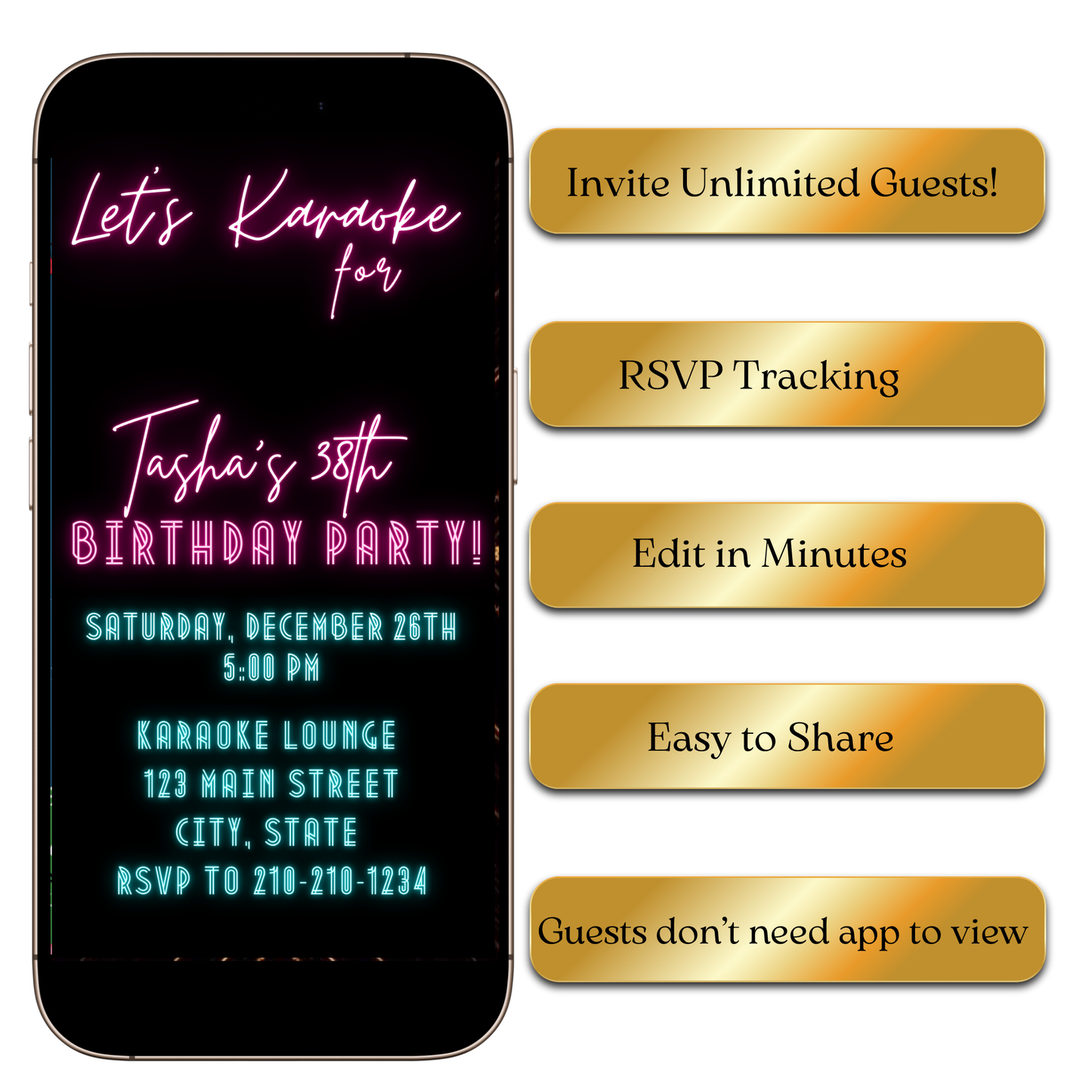 Digital Neon Karaoke Lights Video Invitation MP4 Invite