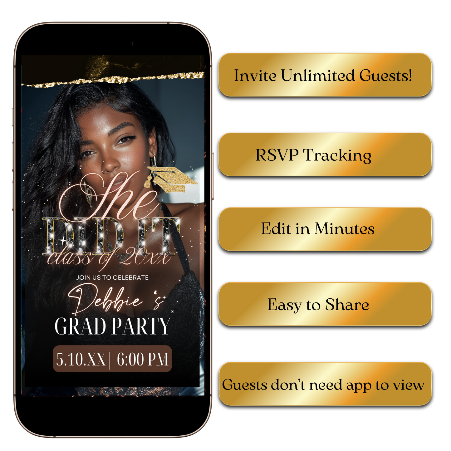 Animated Black and Gold Graduation Video Invite Evite