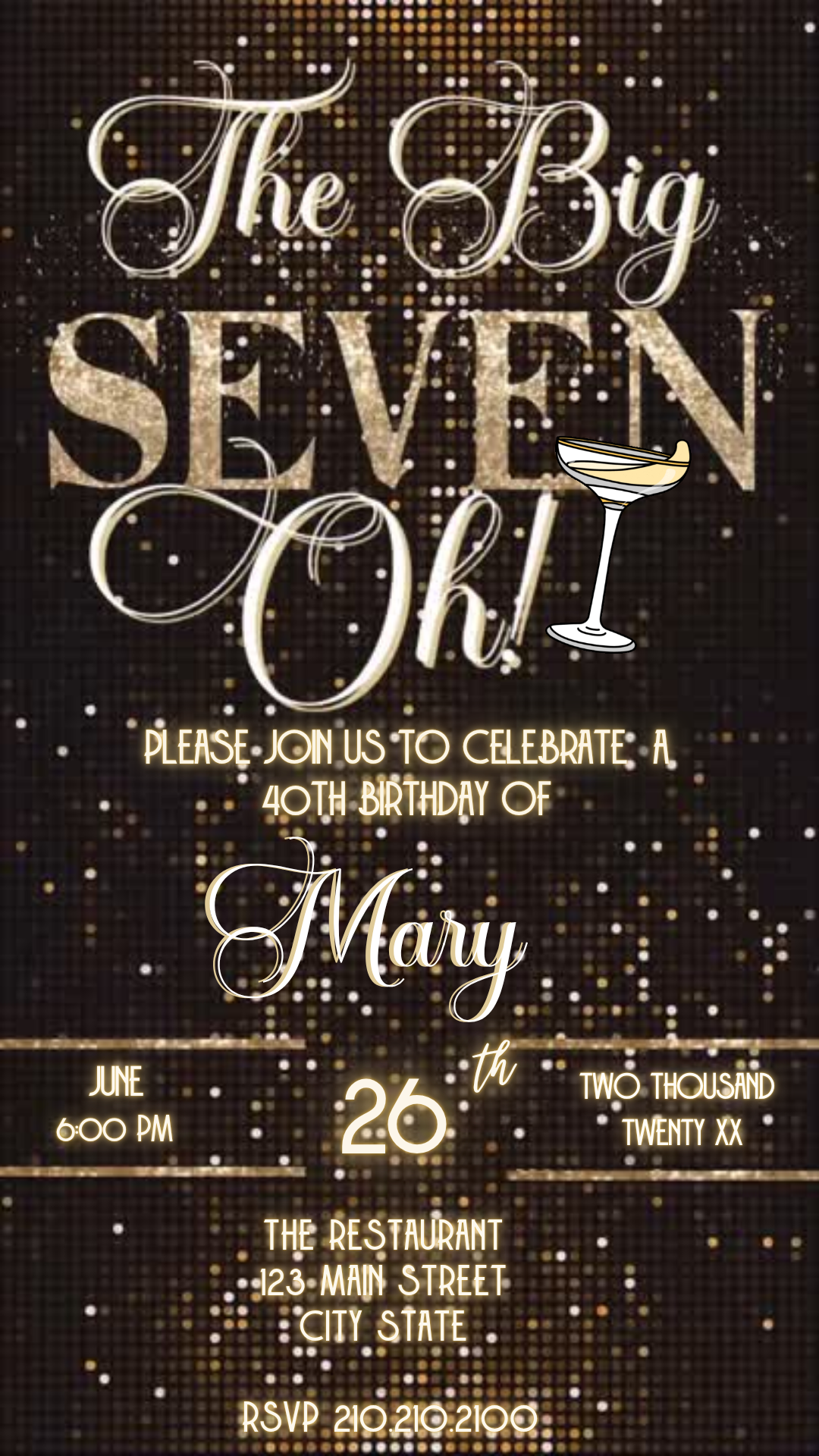 The Big Seven-Oh 70th Birthday Video Invitation — Elegant Gold Glam Design Download