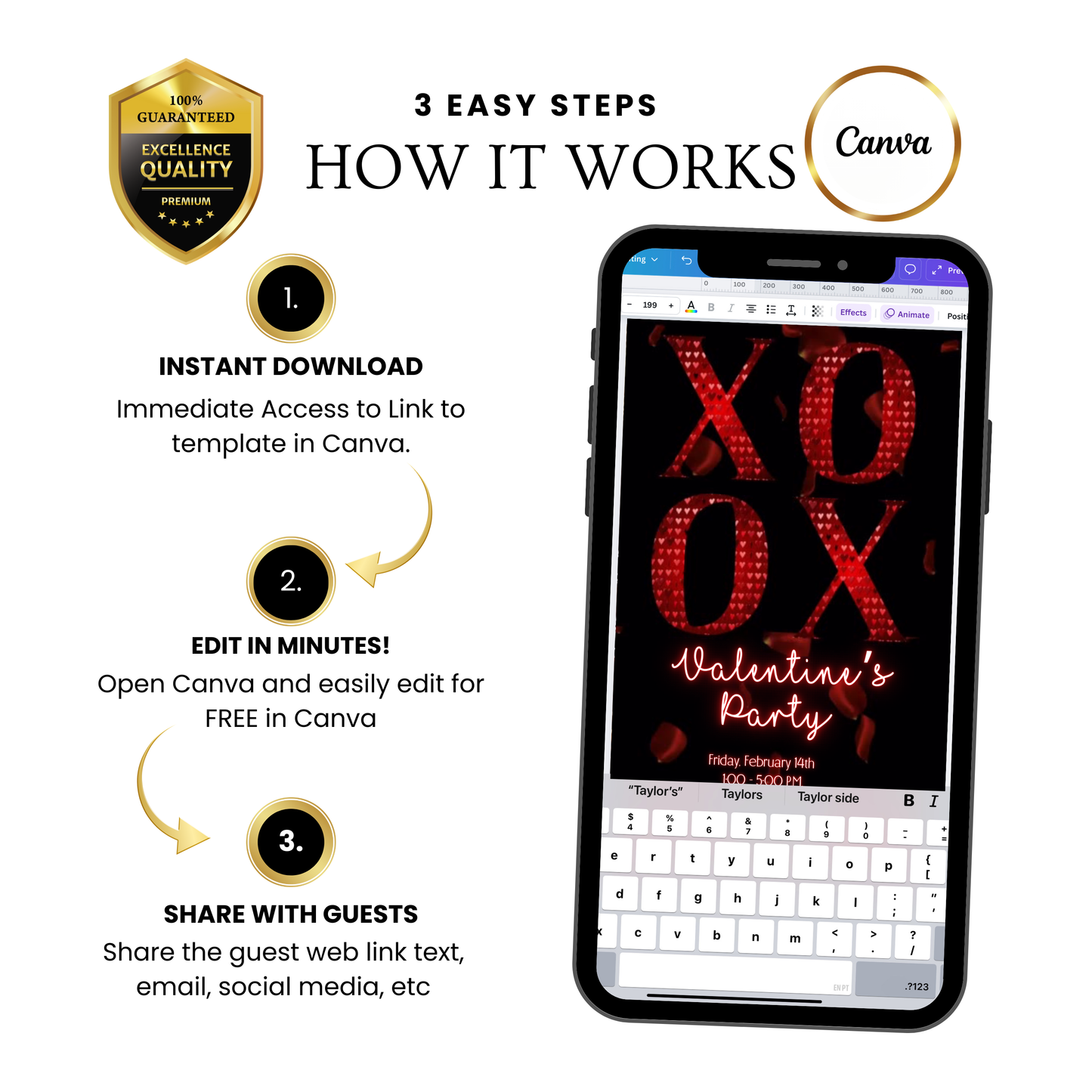 Valentines Day Party Video Invitation | Digital Galentines Day Invite | Editable Canva Evite Template