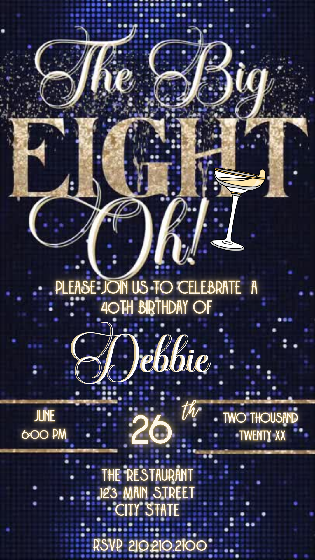 Elegant Gold & Blue 80th Birthday Video Invitation – The Big Eight-Oh Theme Download