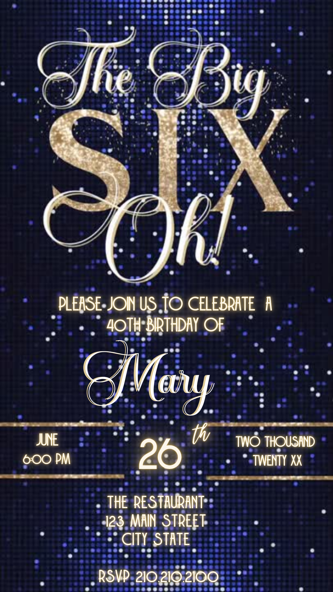 The Big Six-Oh Birthday Video Invitation – Blue and Gold Sequin Theme Download