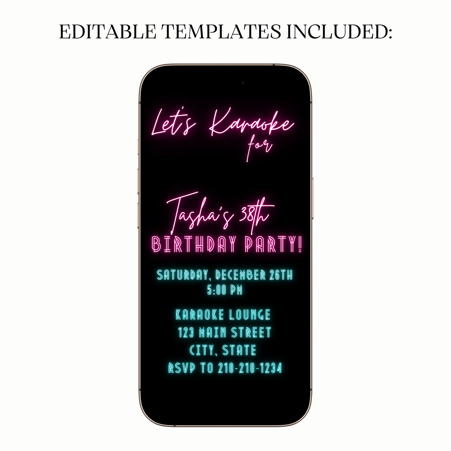 Animated Neon Karaoke Night Digital Video Invitation Evite