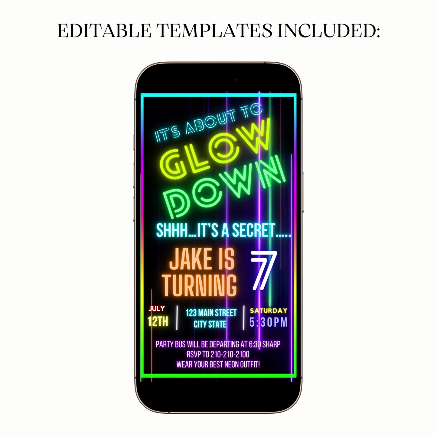 Neon Glow Down digital invite shared on WhatsApp