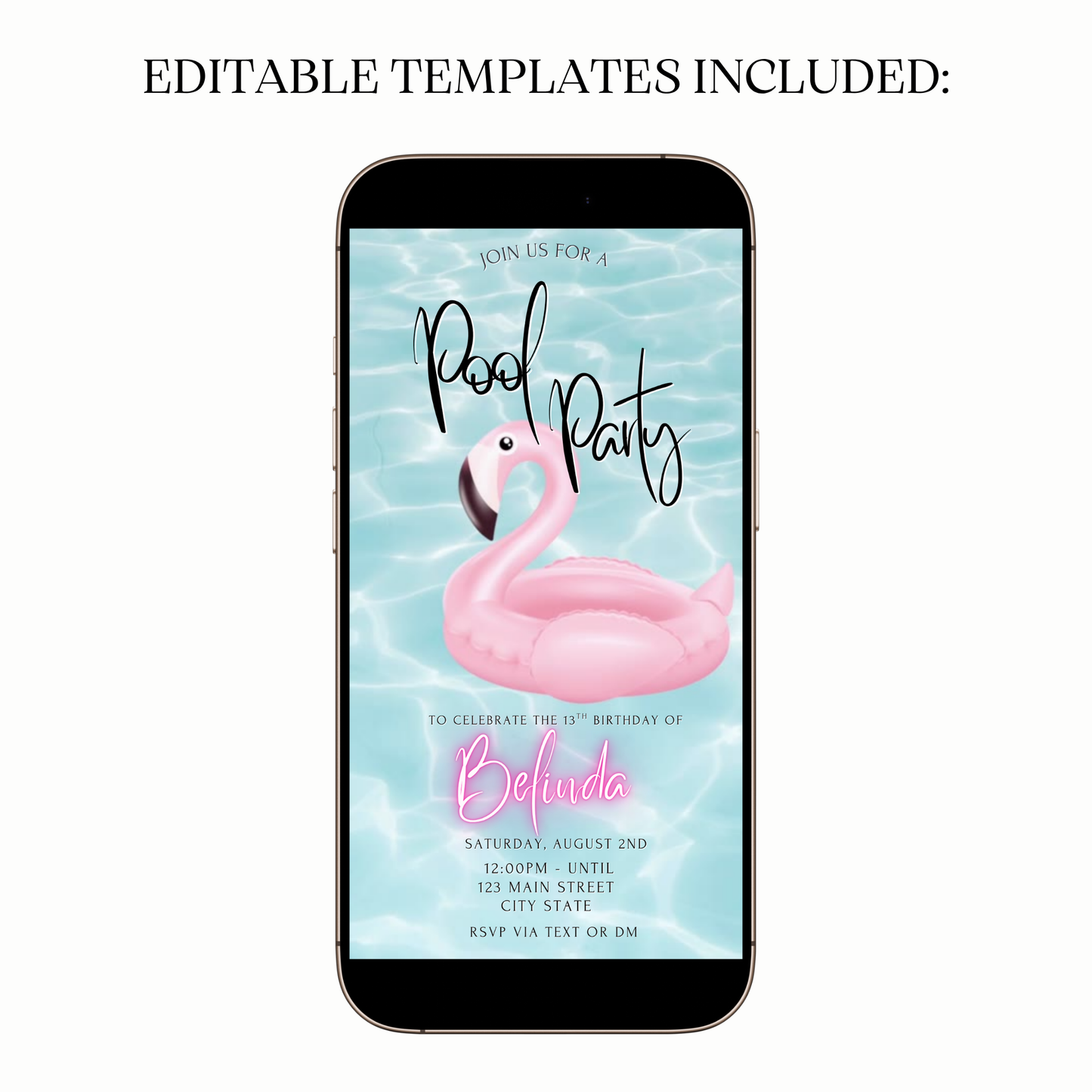 Pink Flamingo Pool Video Invitation for Mobile Sharing