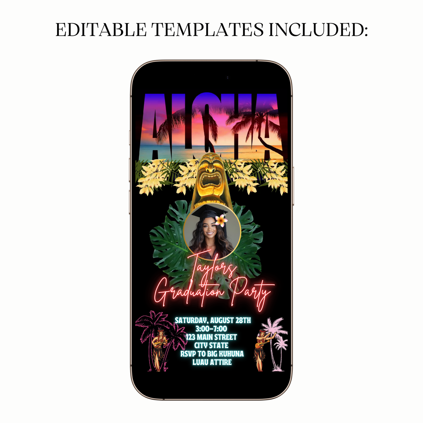 Tropical Aloha Luau Video Invitation for Mobile Sharing