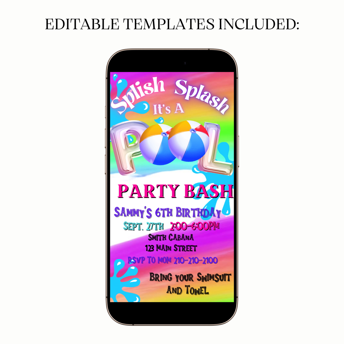 Summer Pool Party Bash Video Invitation with Music