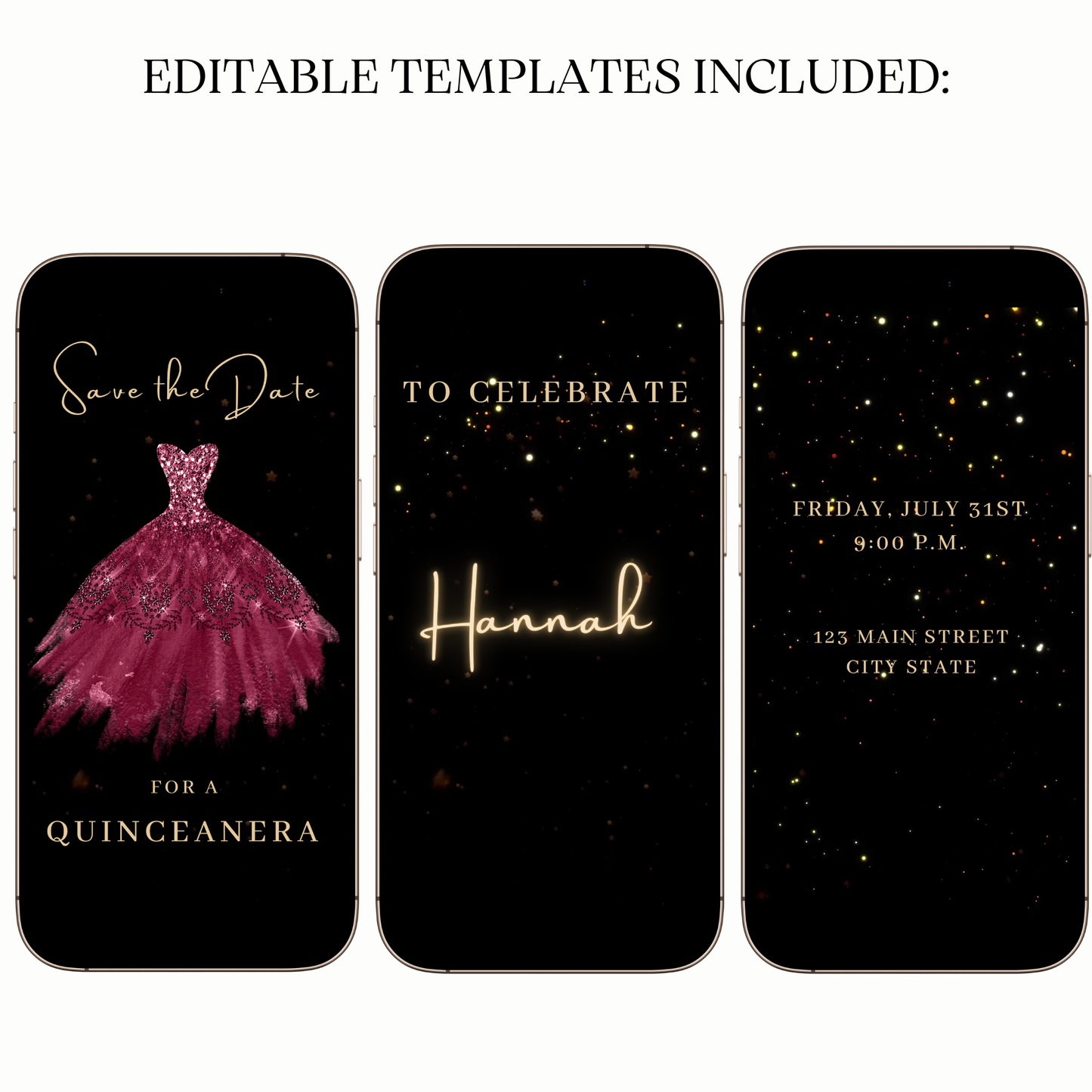 Burgundy Quinceañera Save the Date Video Invitation – Elegant Ball Gown Theme for Mobile Sharing