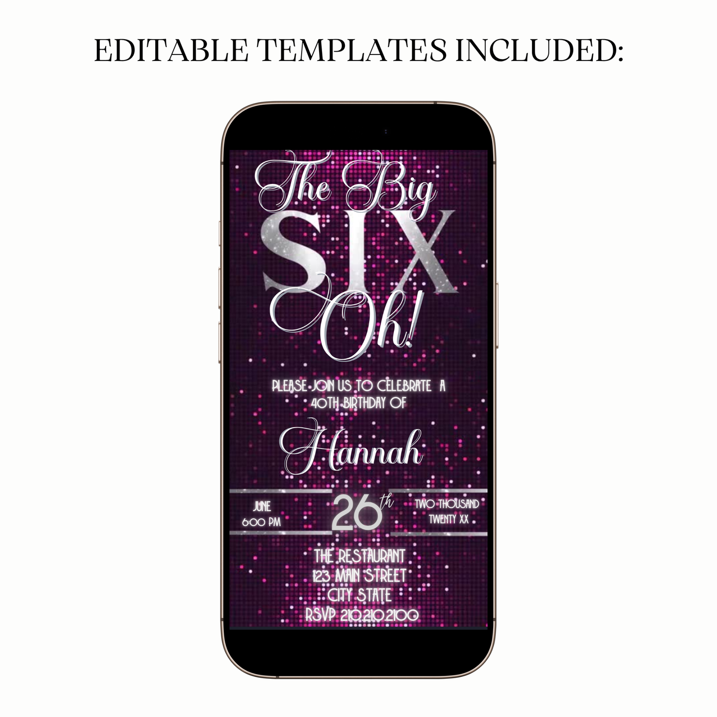 Pink and silver disco Glam Digital Video Invitation for Mobile Sharing