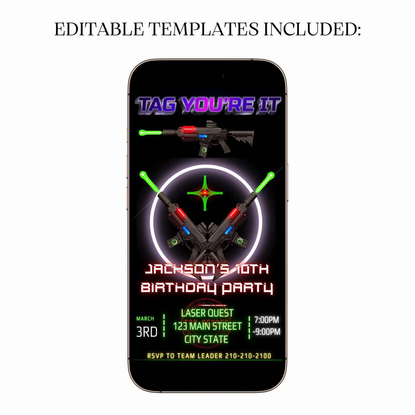 Neon Laser Battle Video Invitation for Mobile Sharing