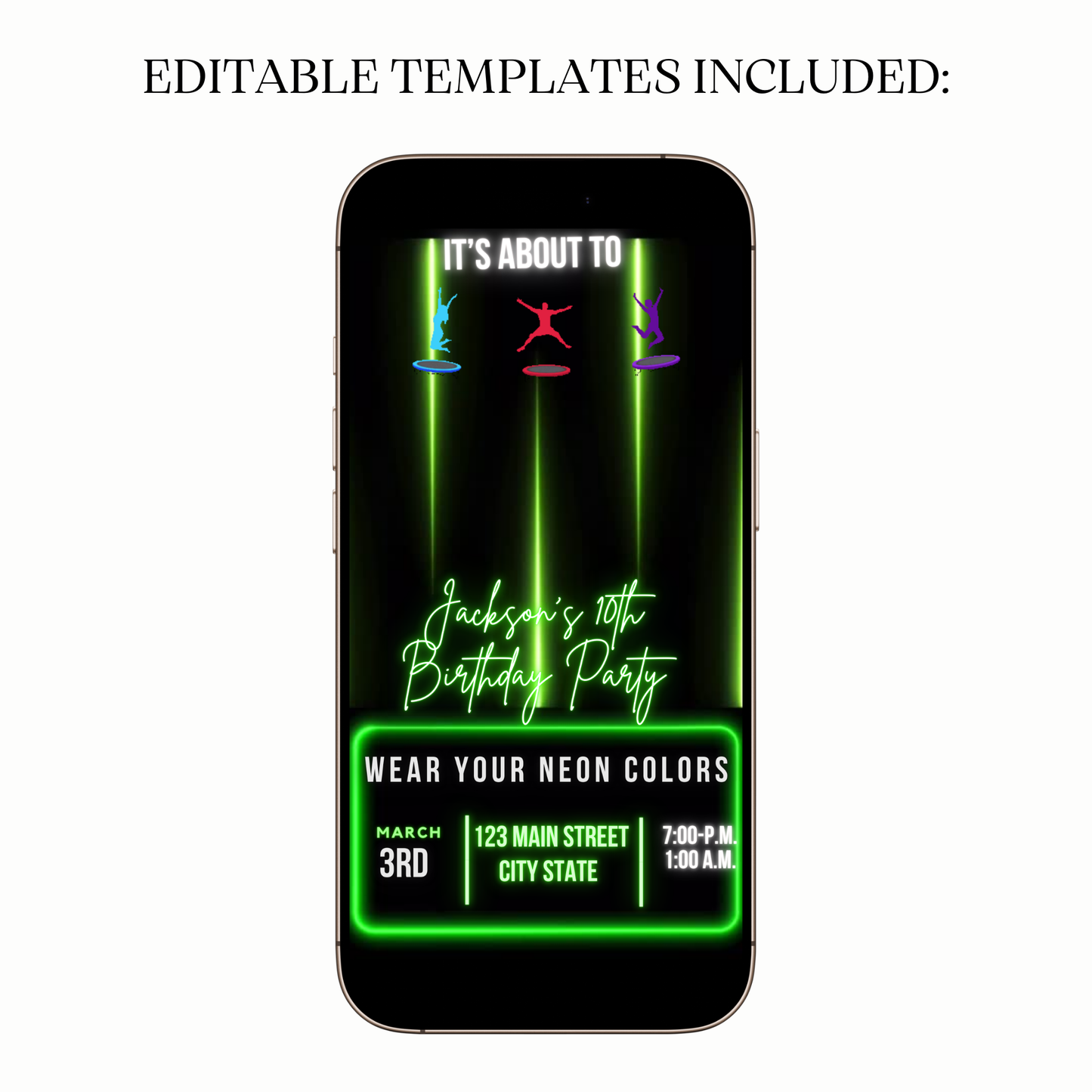 Neon Jump party video invite shared on WhatsApp
