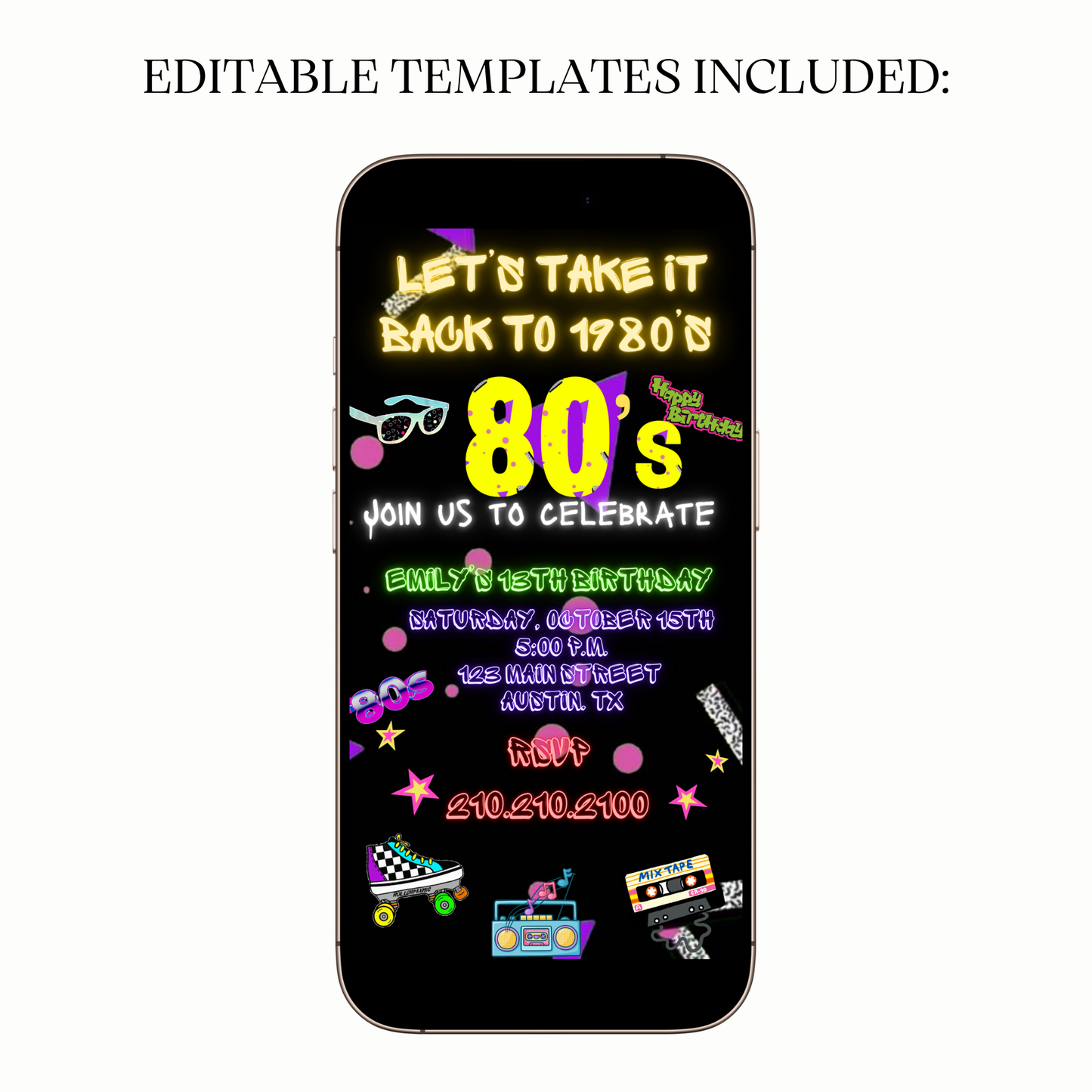 80s Throwback Theme Video Invitation for Mobile Sharing