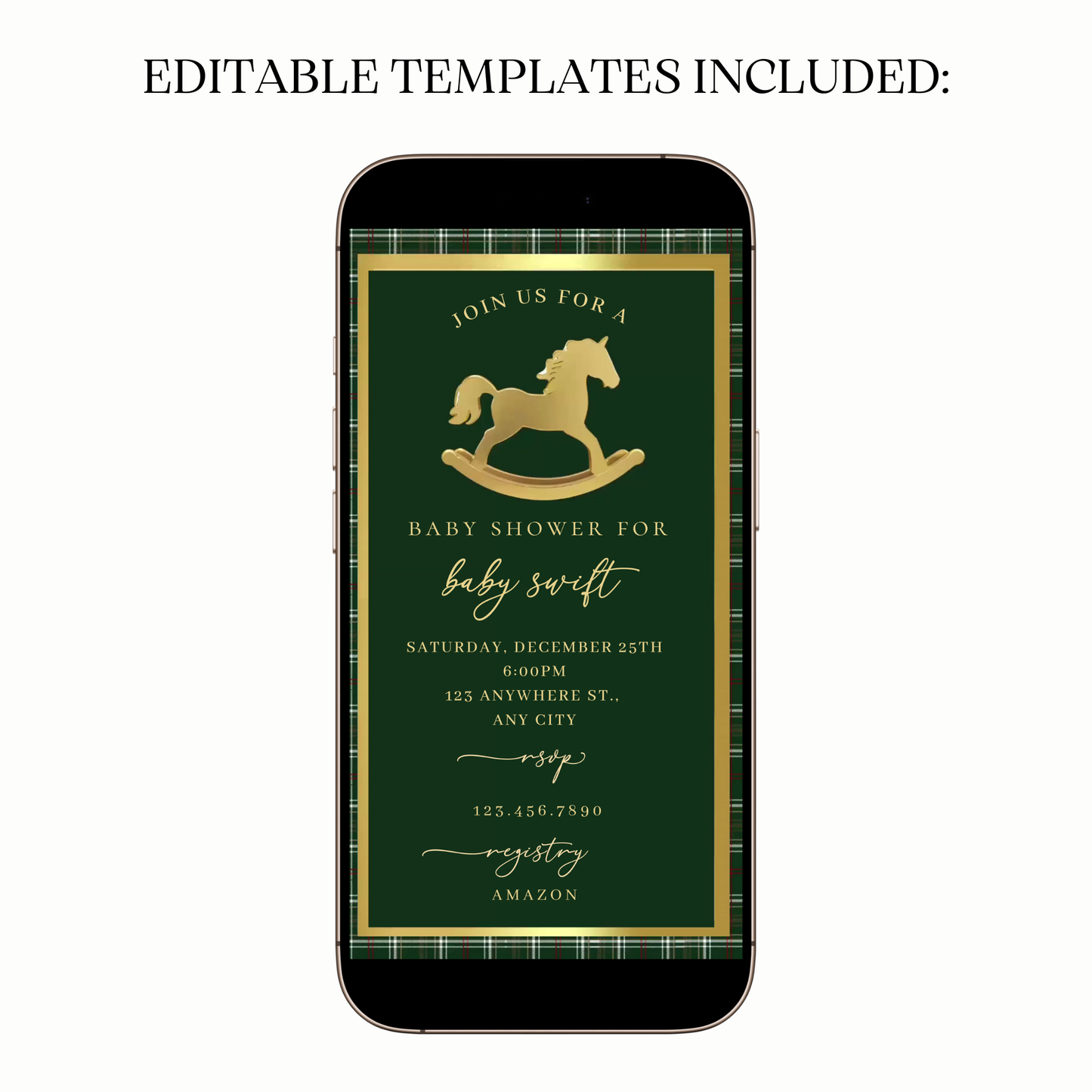 Animated Green RL Horse party video invitation with horse silhouette