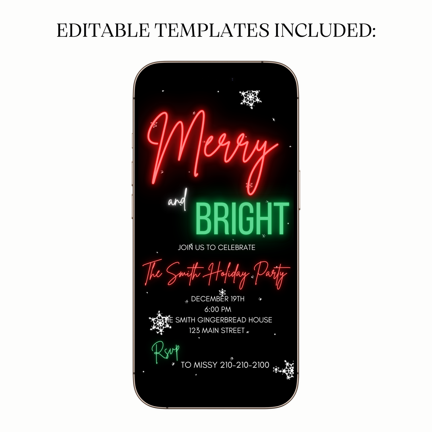 Neon Merry festive invite shared via WhatsApp