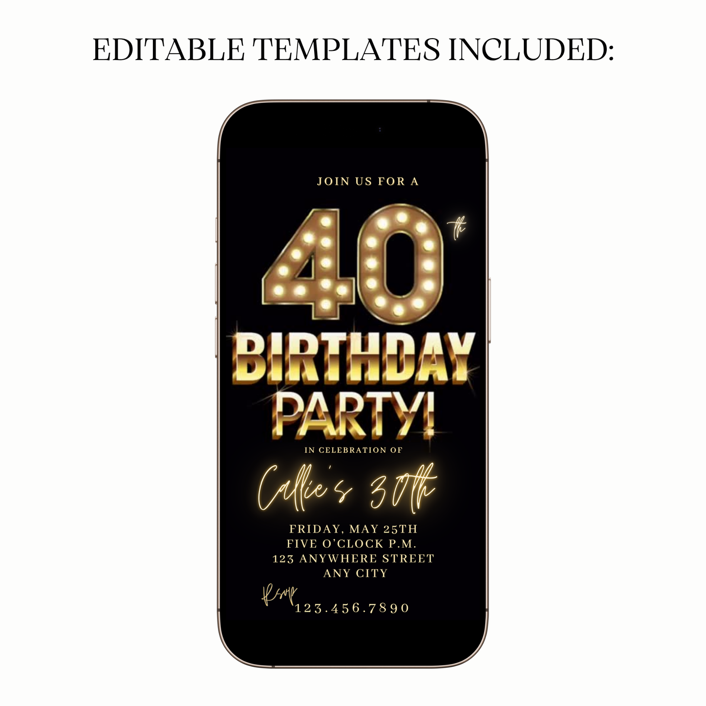 Golden Lights Party Video Invitation for Mobile Sharing