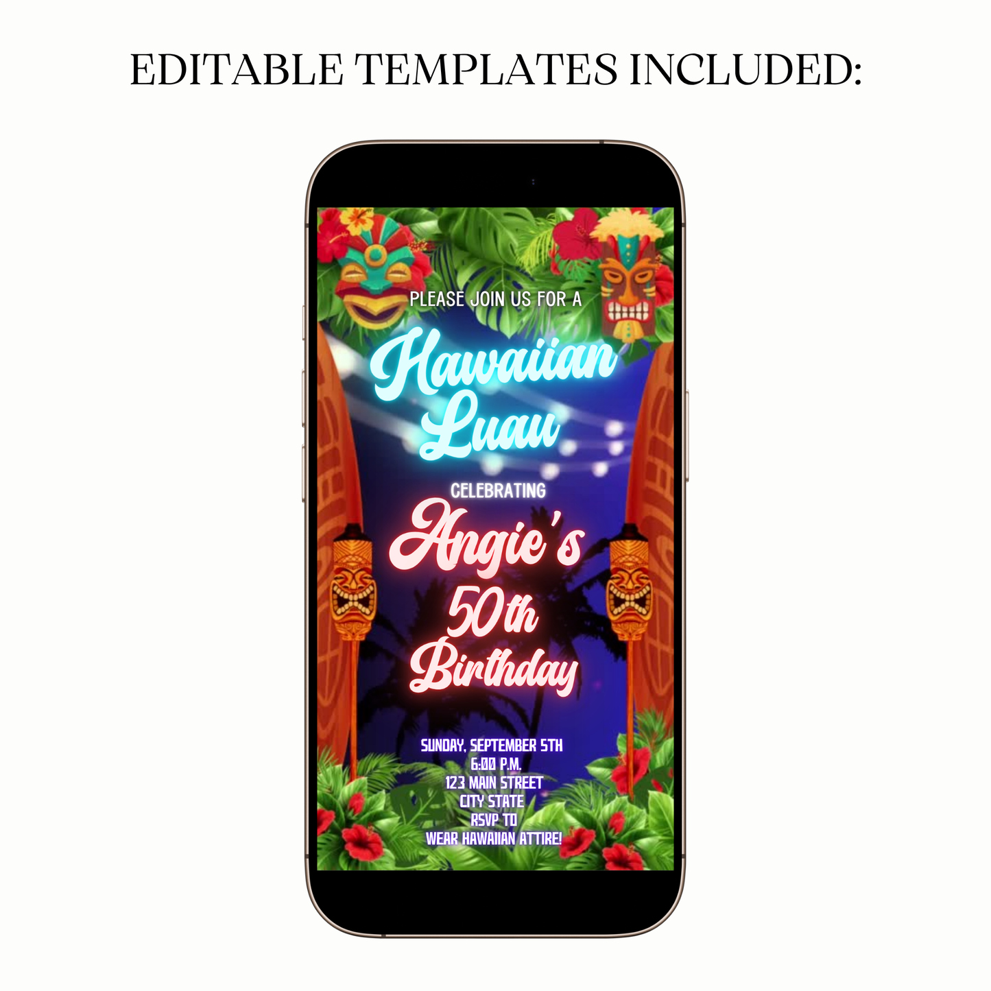 Sunset Tiki Luau Video Invitation for Mobile Sharing