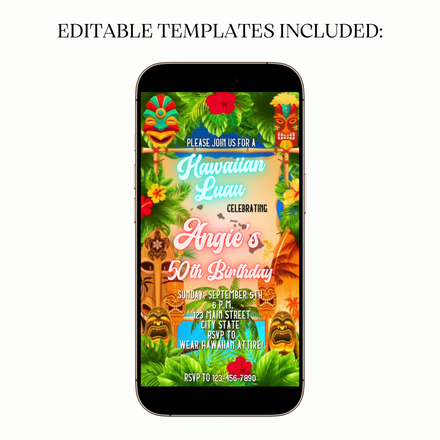 Digital Tropical Hawaiian Luau Birthday Party Video Invitation
