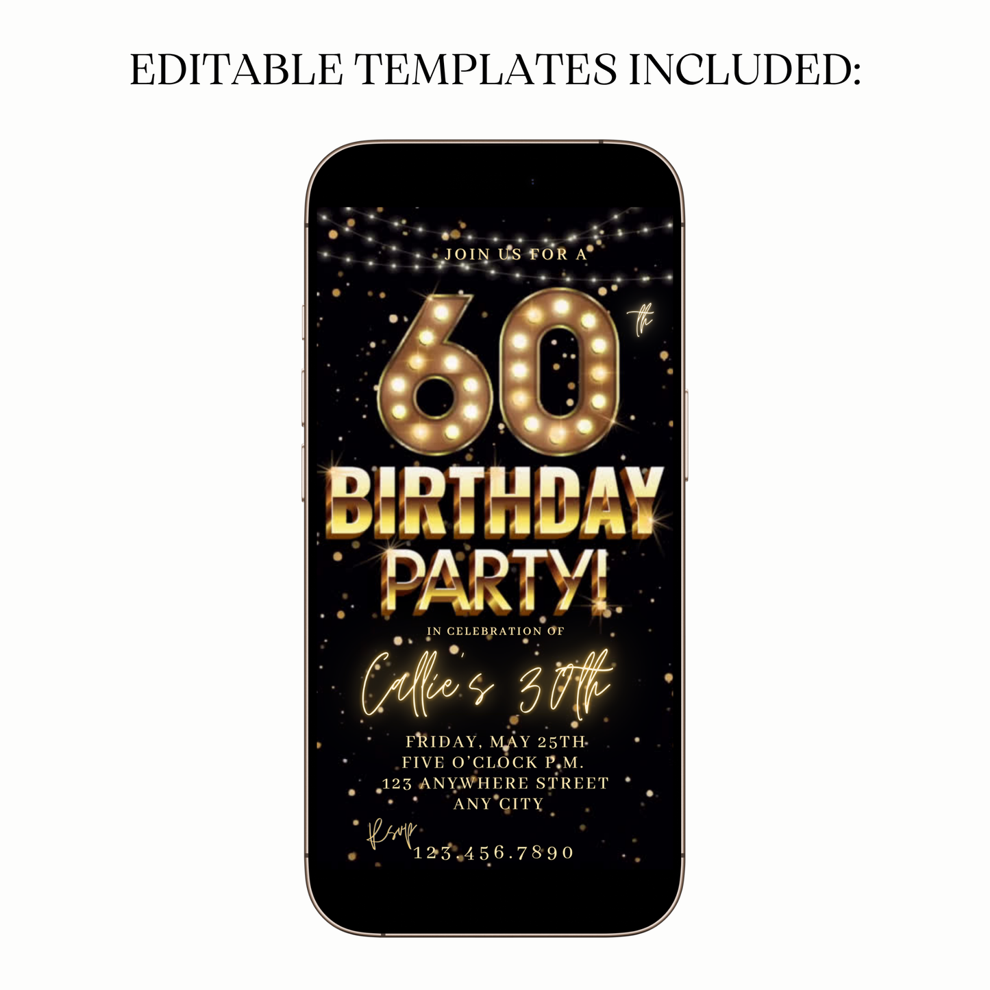 Classic Gold Party Video Invitation for Mobile Sharing