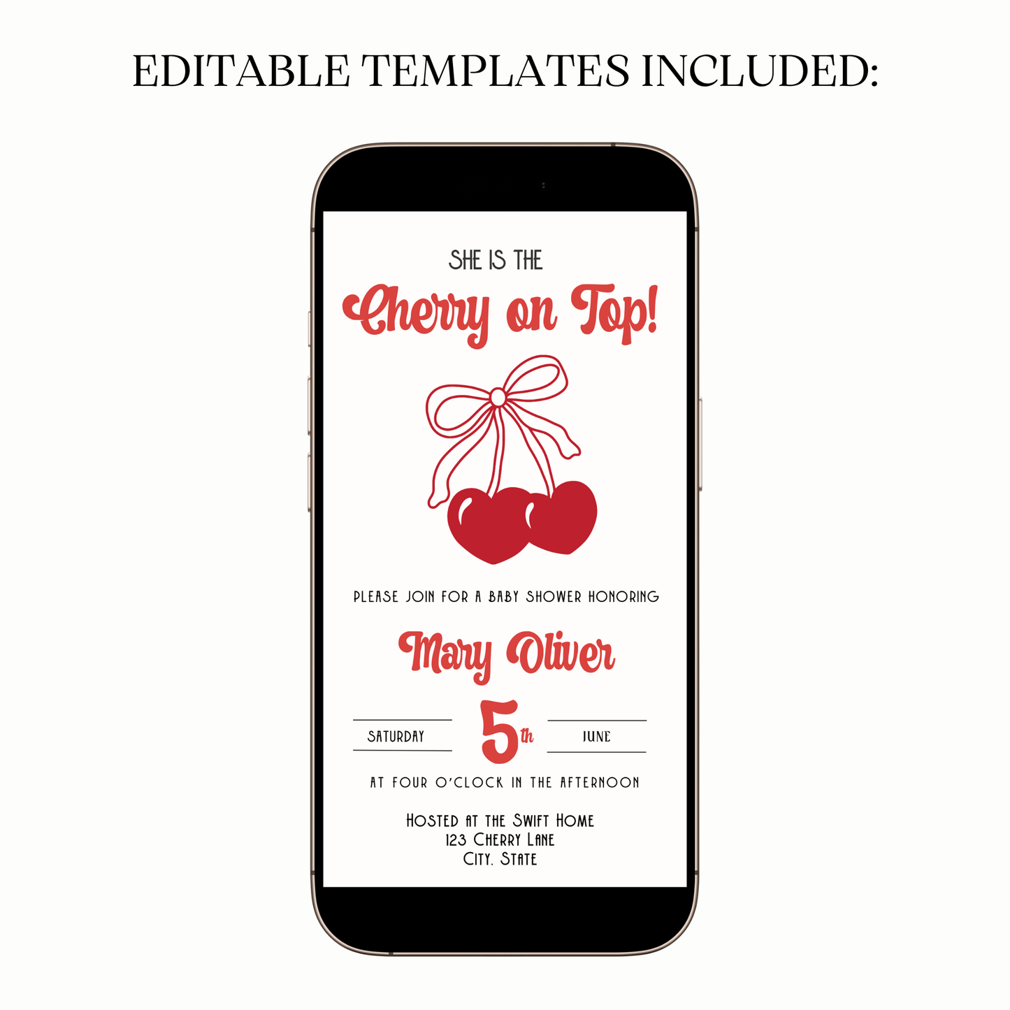 WhatsApp chat preview sending Baby Cherry on Top shower invitation