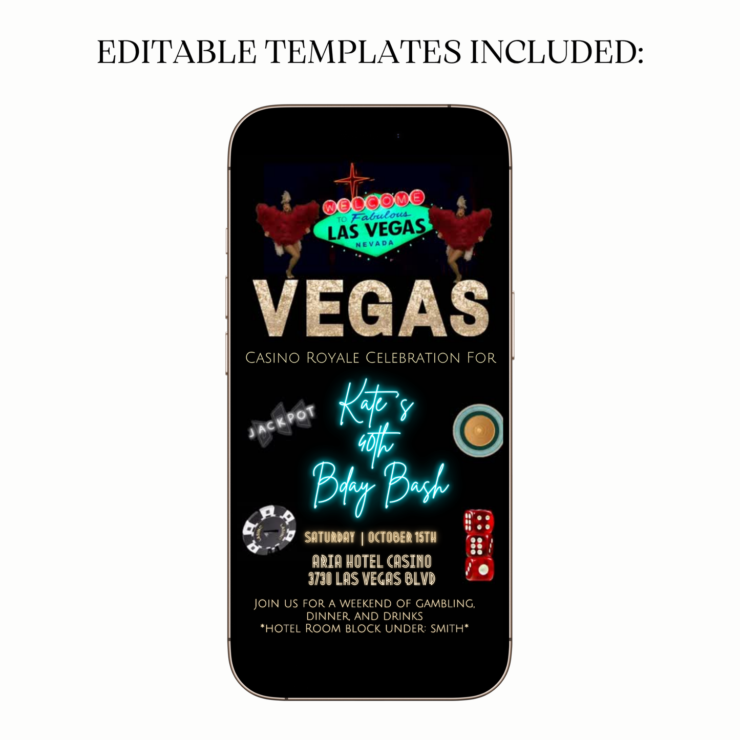 Vegas Casino Royale Digital Video Invitation for Mobile Sharing