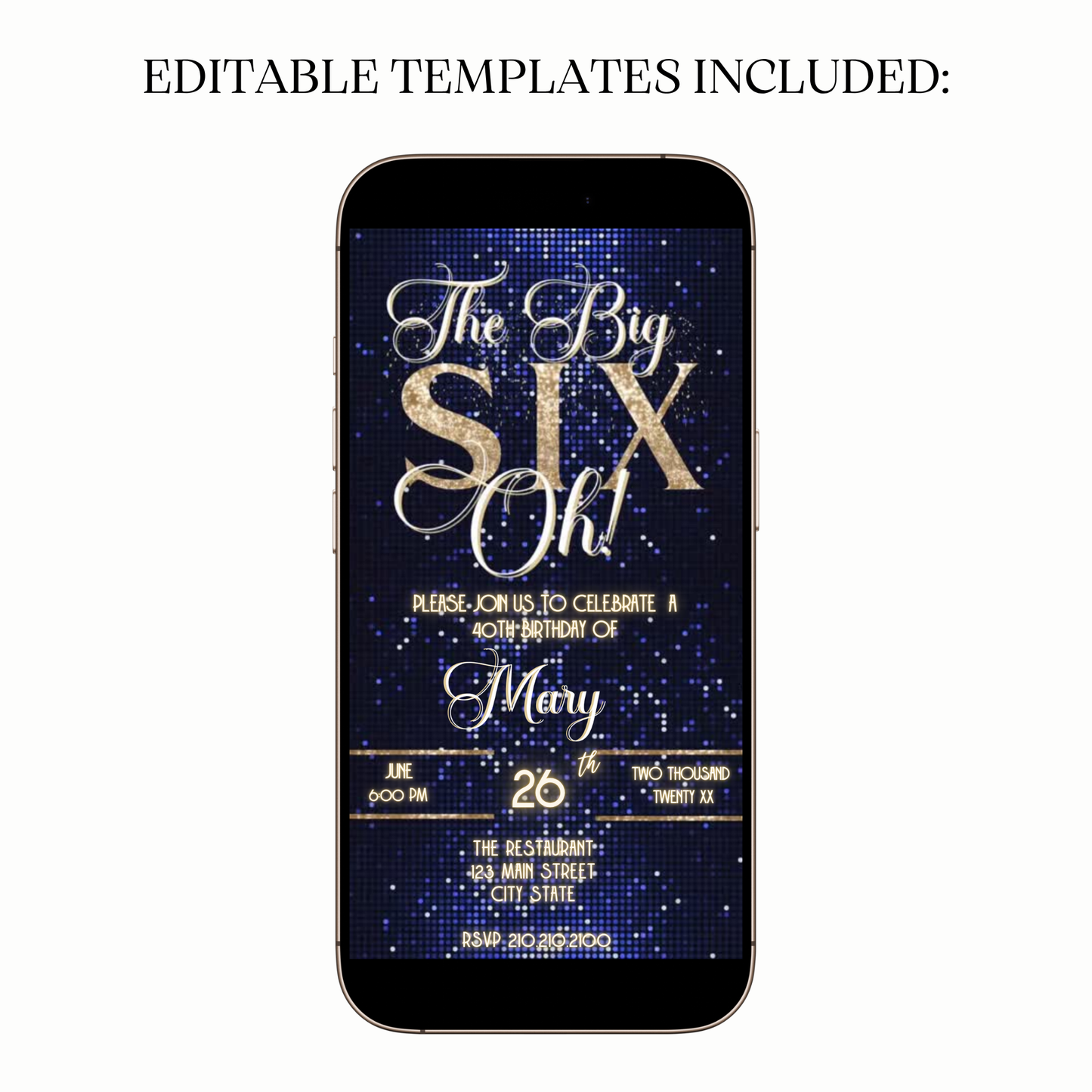 The Big Six-Oh Birthday Video Invitation – Blue and Gold Sequin Theme for Mobile Sharing