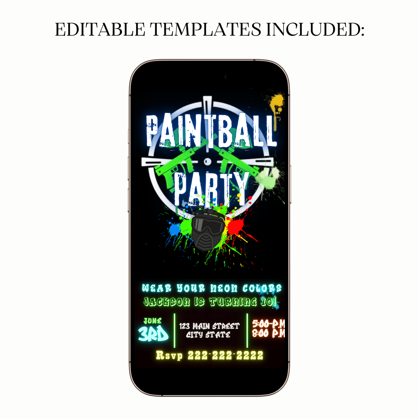 Neon Paintball Party Video Invitation for Mobile Sharing