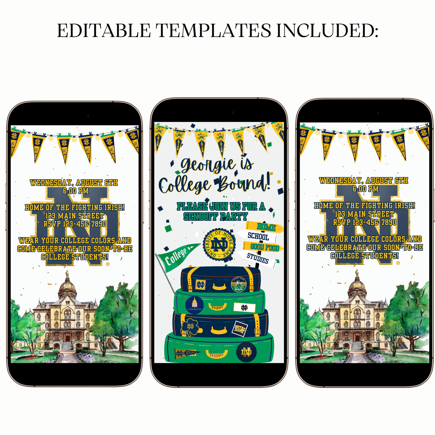 Animated Notre Dame College Send Off Video Invitation – Irish Pride Trunk Party Evite Evite
