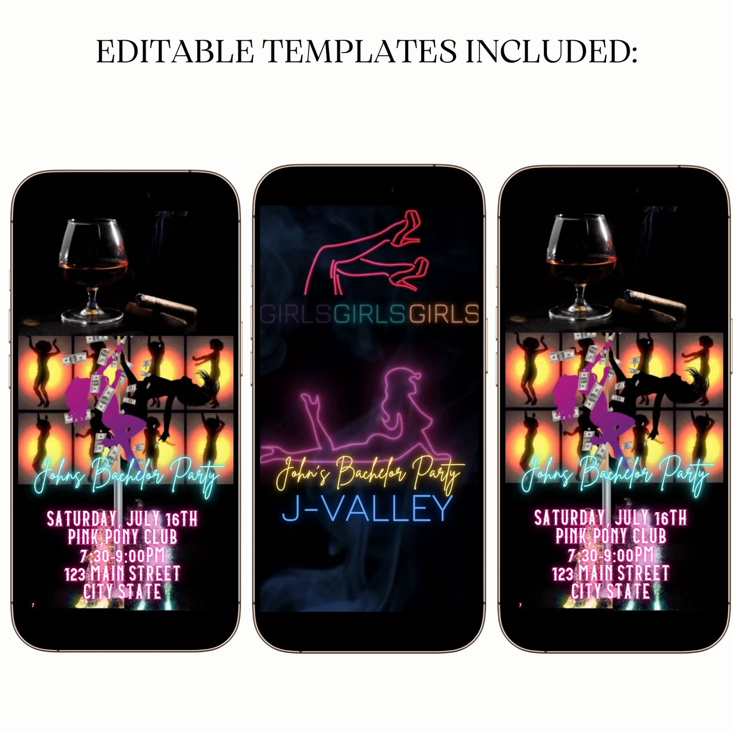 Digital Neon Lights Bachelor Party Video Invitation