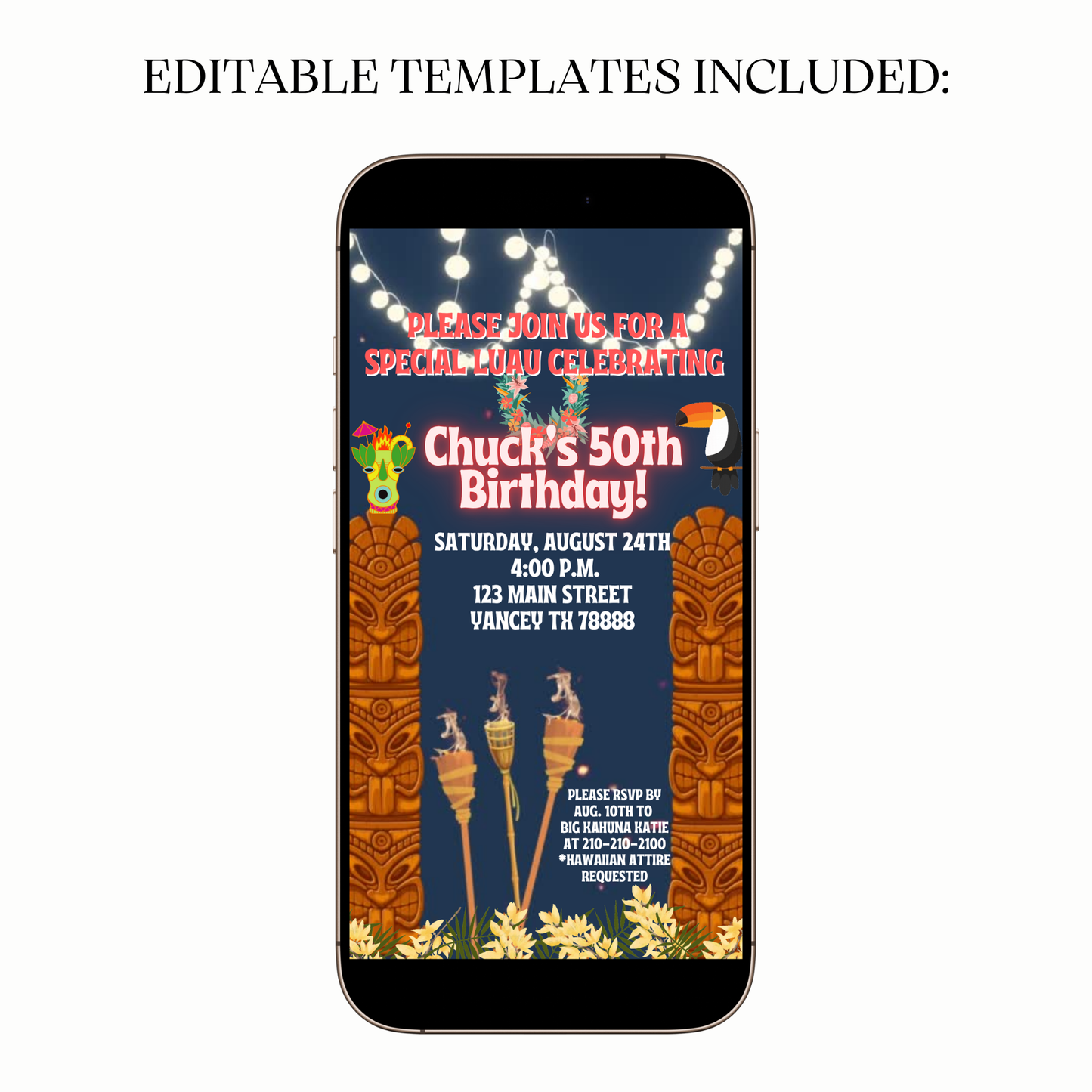 Tropical Luau Theme Video Invitation for Mobile Sharing