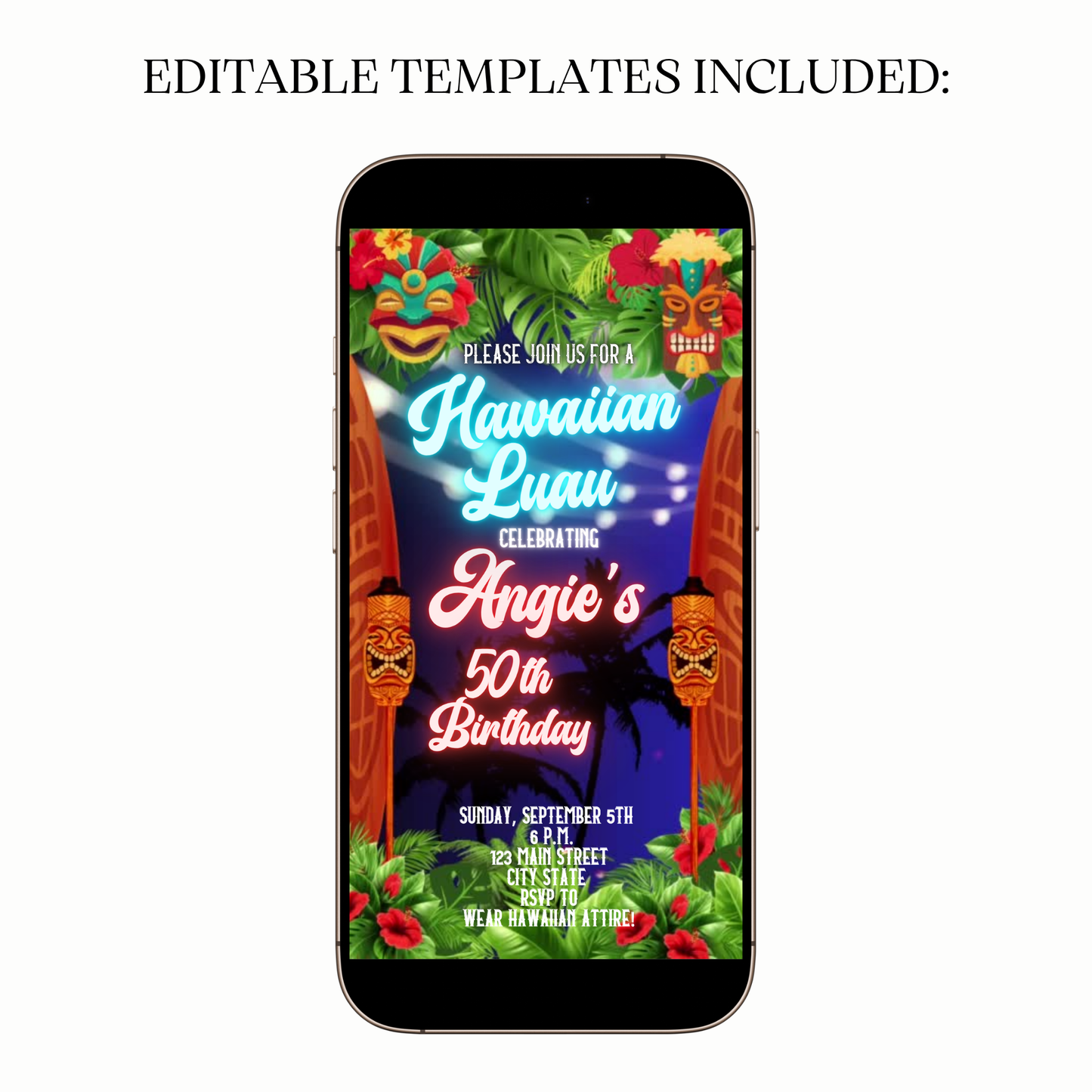 Tropical Hawaiian Luau Video Invitation for Mobile Sharing