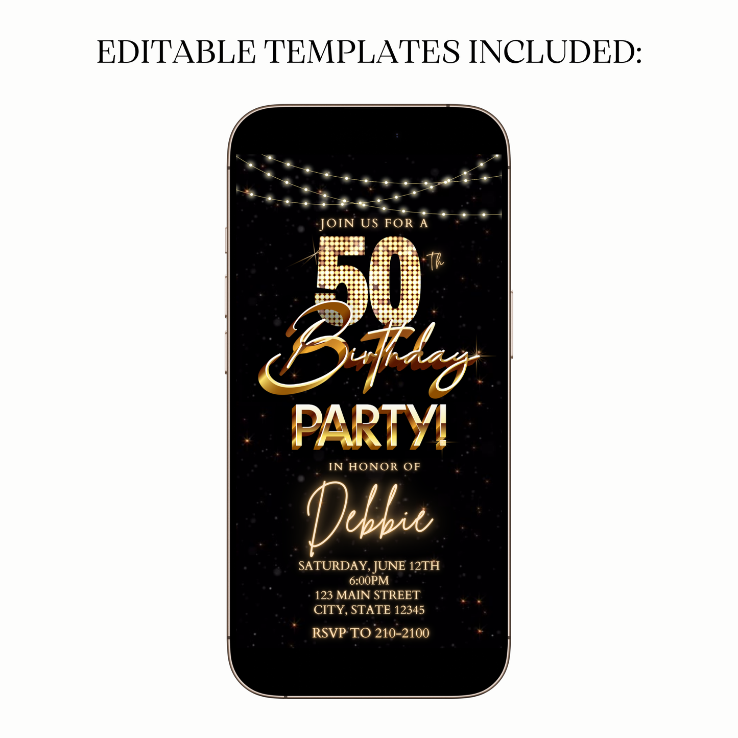 Golden Glam Digital Video Invitation for Mobile Sharing