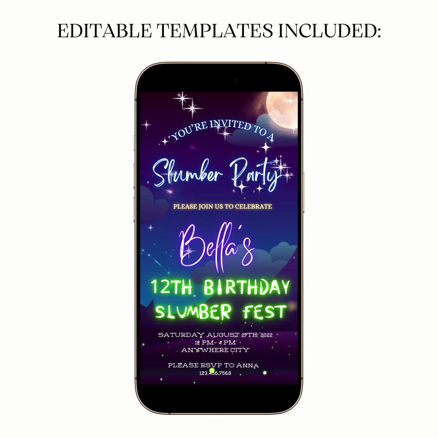 Neon Slumber Night Video Invitation for Mobile Sharing