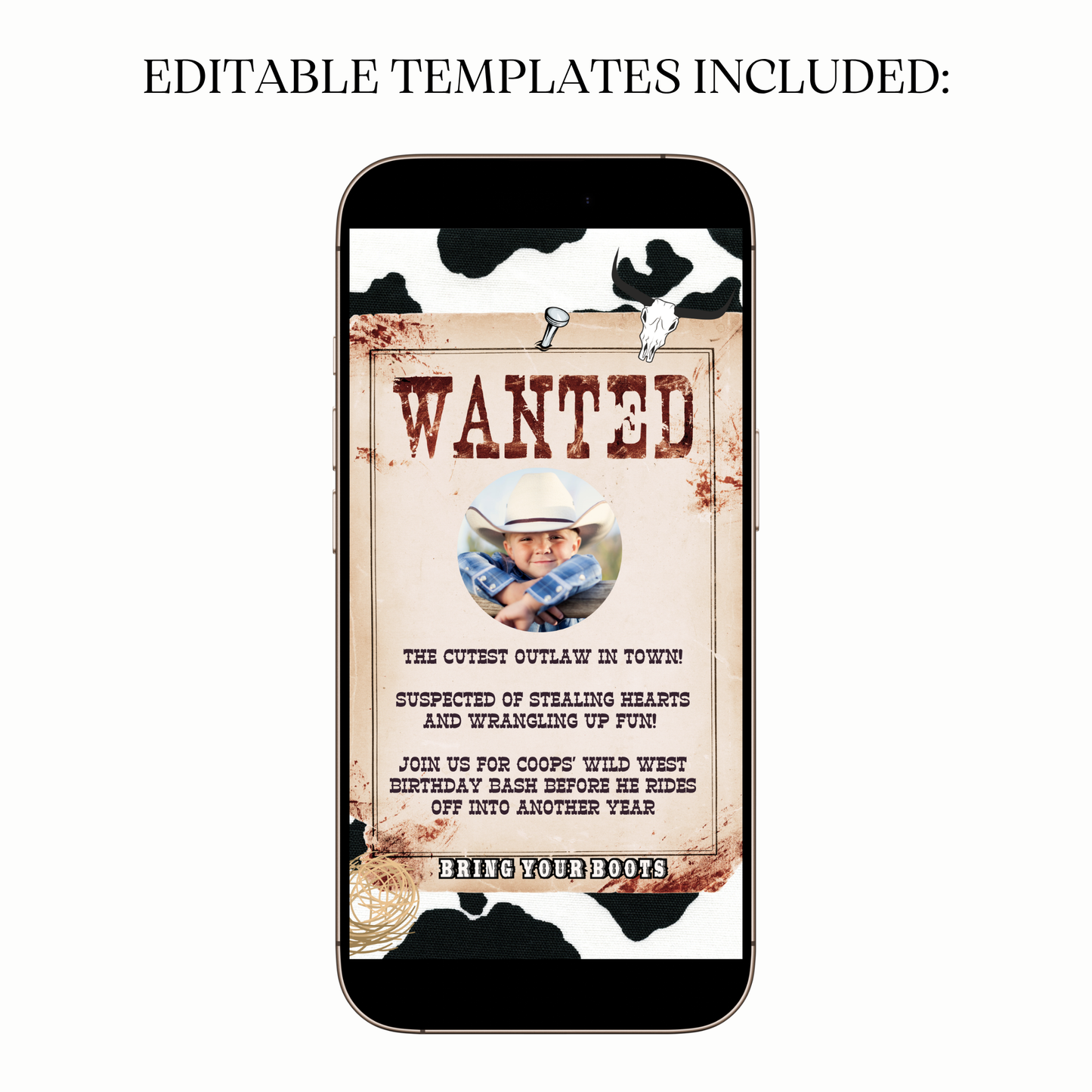 WhatsApp chat preview sending Cowboy Buckaroo party video invitation