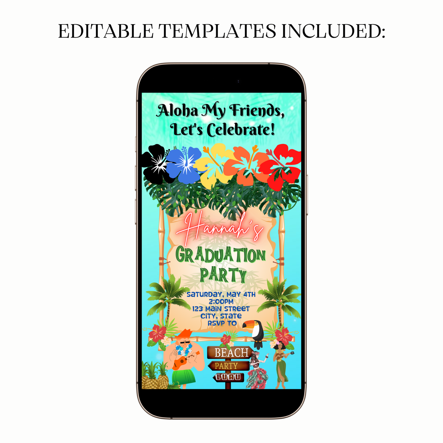 Tropical Luau Digital Video Invitation for Mobile Sharing