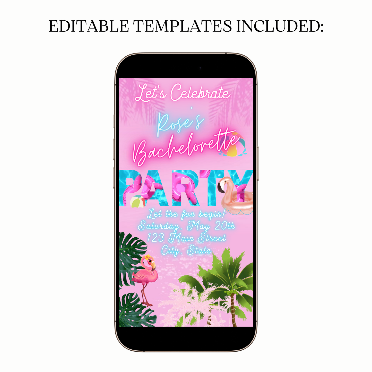 Digital Pink Flamingo Pool Party Video Invitation