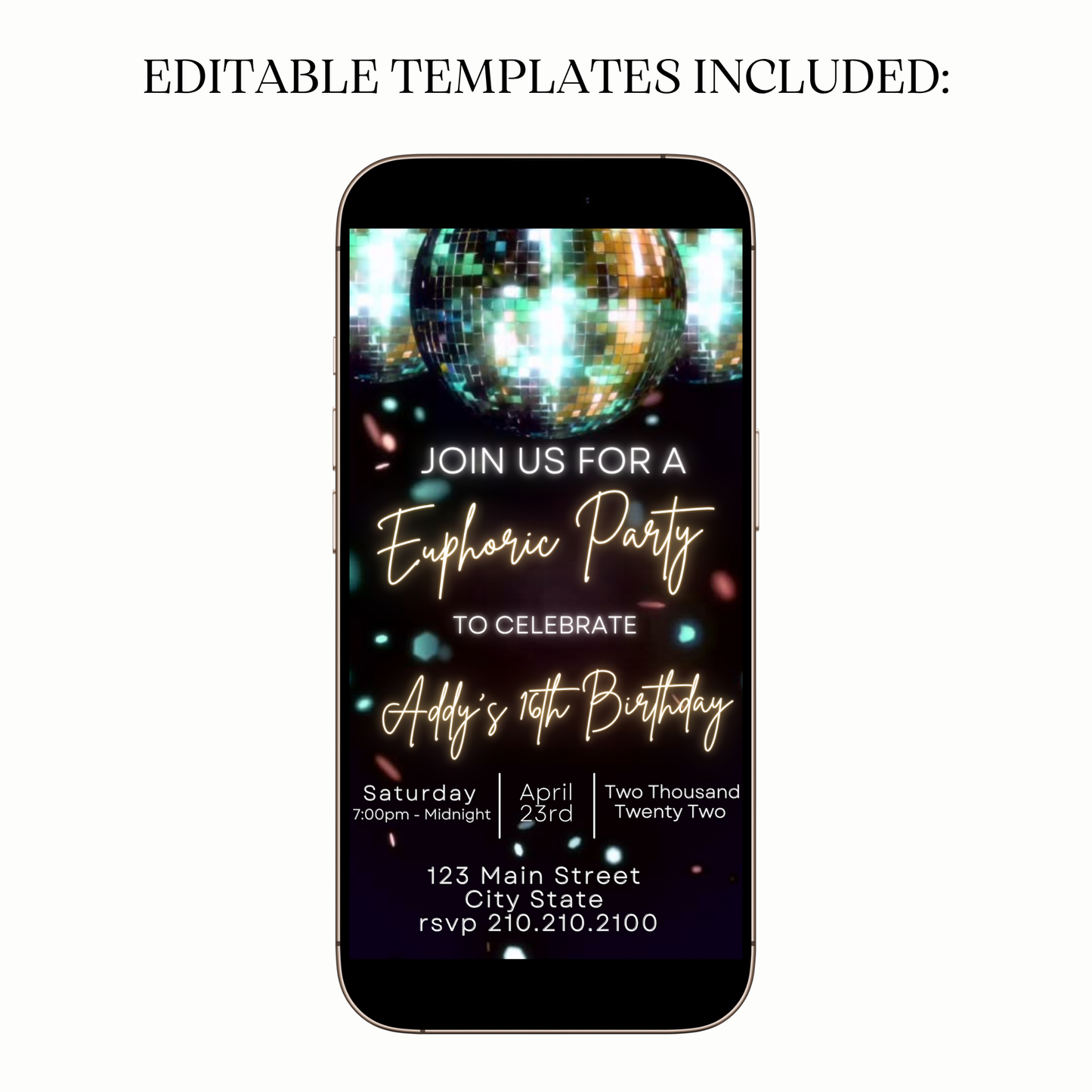 Glam Glitter Ball Video Invitation Template