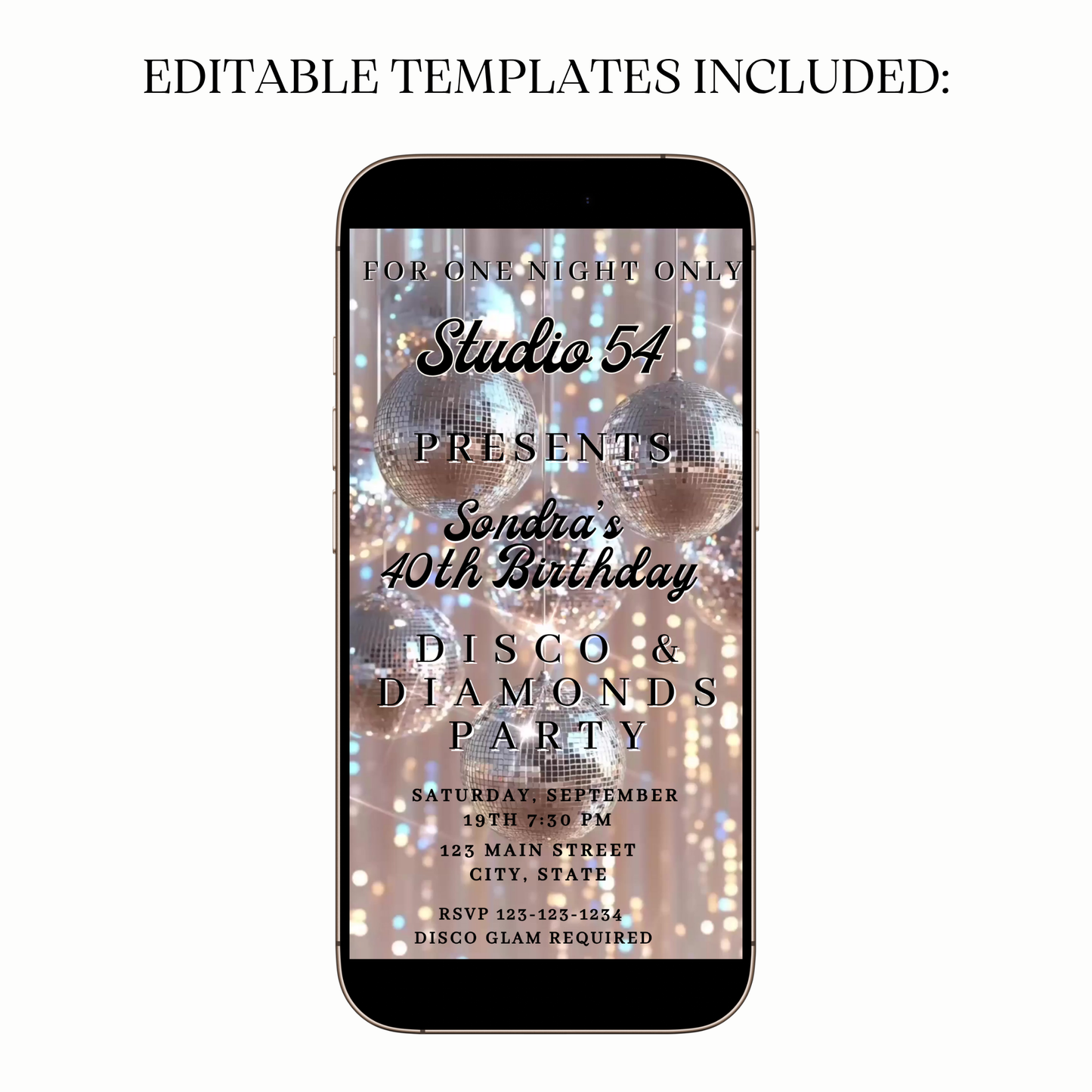 Studio 54 Disco Glam Digital Video Invitation for Mobile Sharing