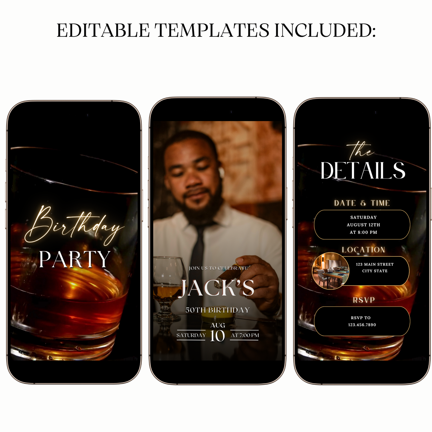 Digital Sophisticated Mens Birthday Video Invitation