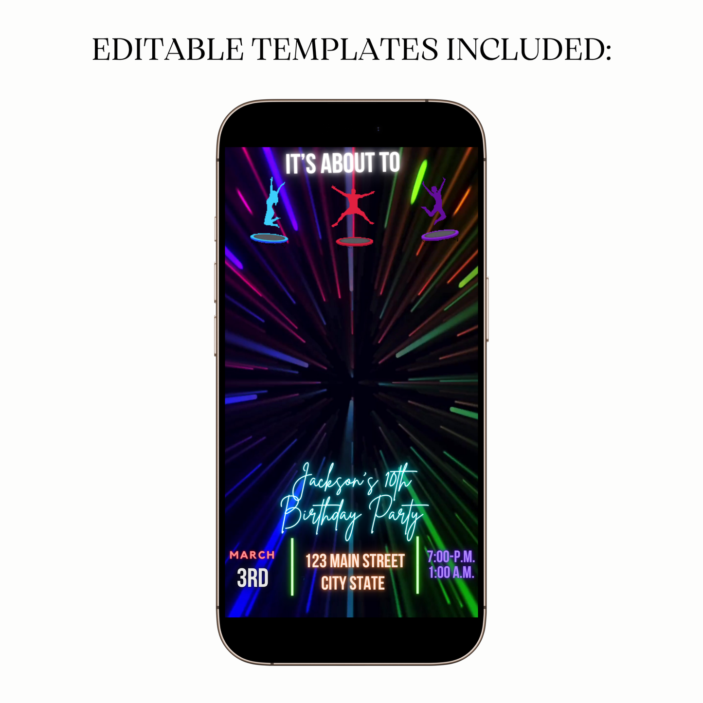 Trampoline Glow Theme Video Invitation for Mobile Sharing
