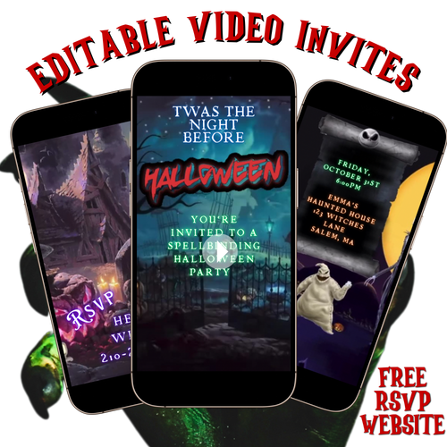 Halloween Video Invitation, Nightmare before Christmas Animated Invite, Editable Halloween Party Mobile Evite