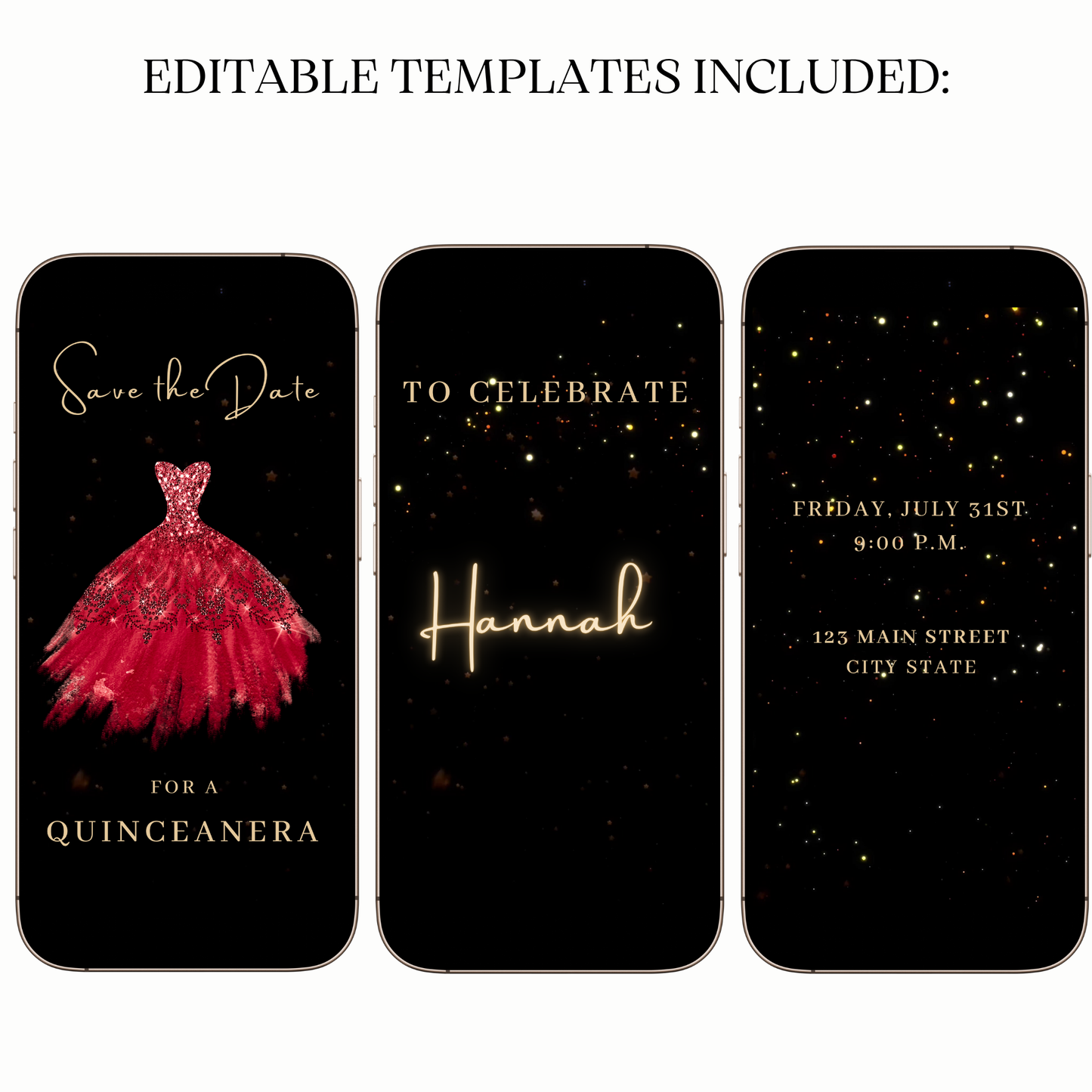 Digital Elegant Red Quinceañera Save the Date Video Invitation