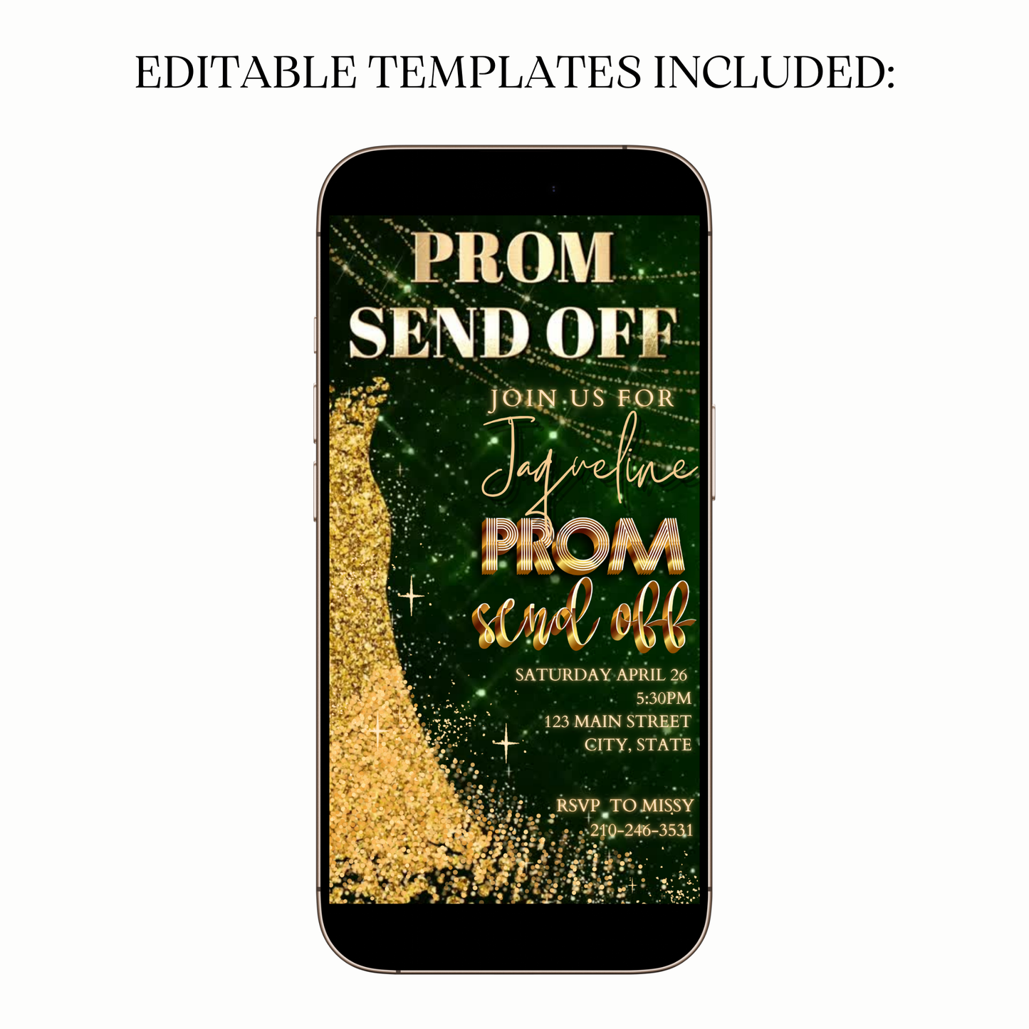 Prom Sendoff digital video invitation preview shown on laptop