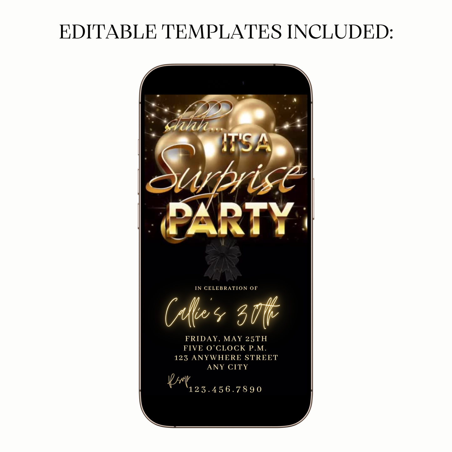 Surprise Gold Balloons Video Invitation with Music