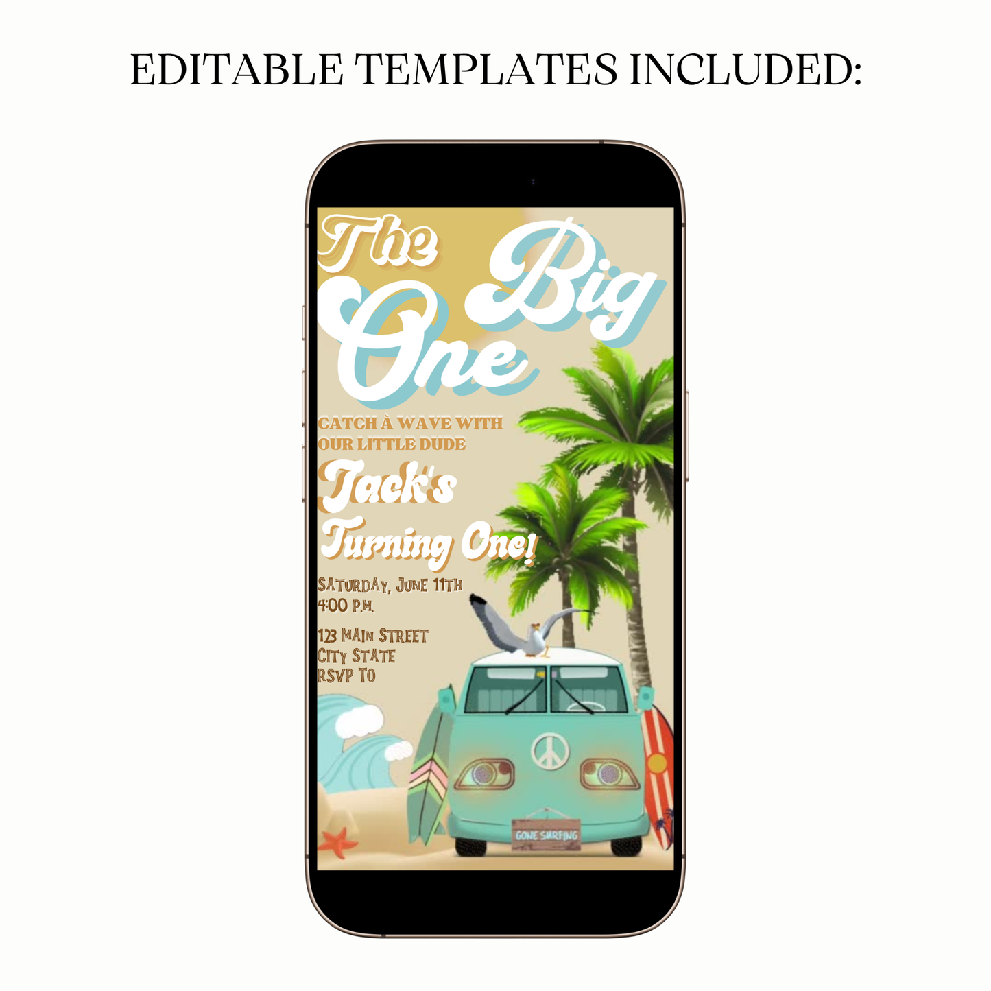 Surfs Up Beach Theme Video Invitation for Mobile Sharing