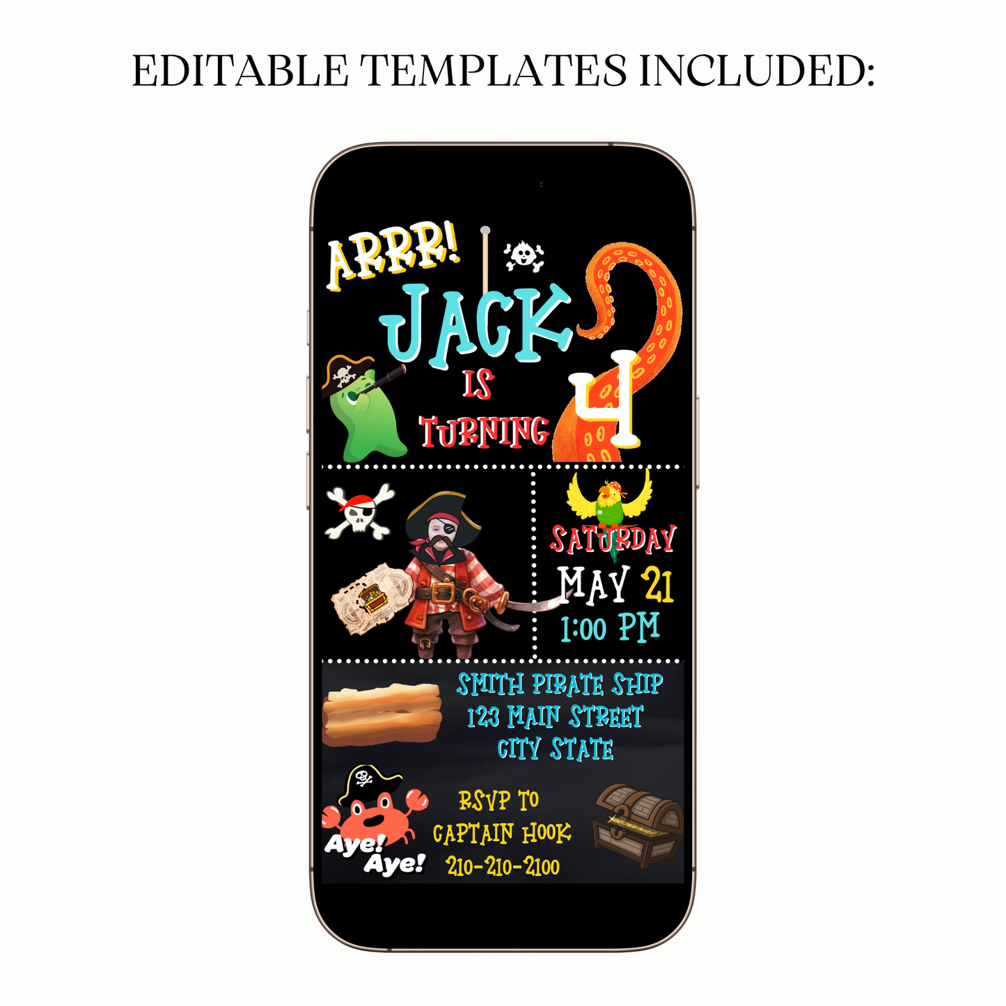 Pirate Adventure Digital Video Invitation for Mobile Sharing