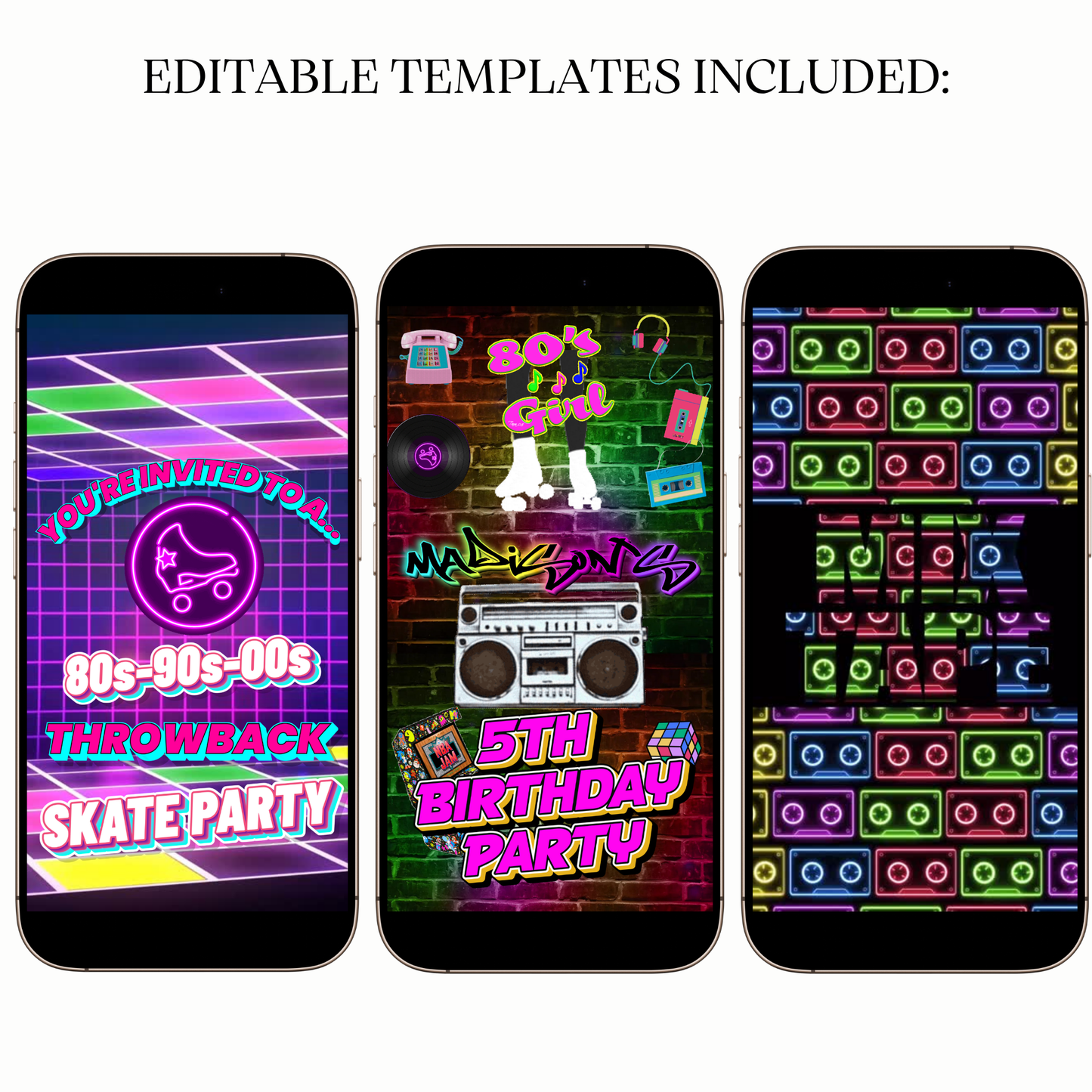 Digital 80s 90s 2000s Throwback Roller Skating Video Invitation