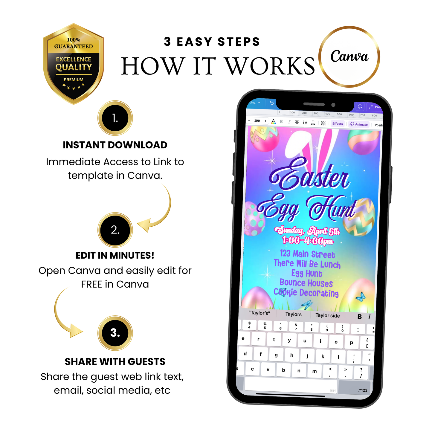 Easter Video Invitation, Easter Egg Hunt Animated Invite, Digital Canva Template